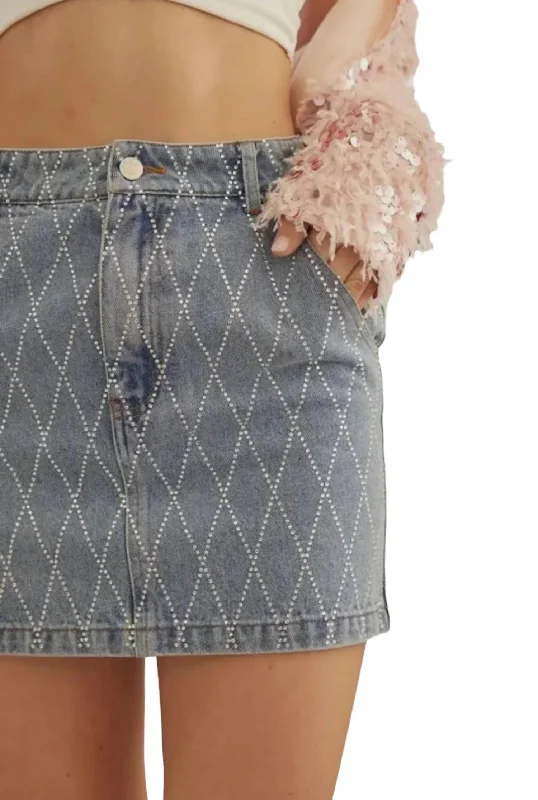 Rhinestone Studded Denim Skirt In Blue