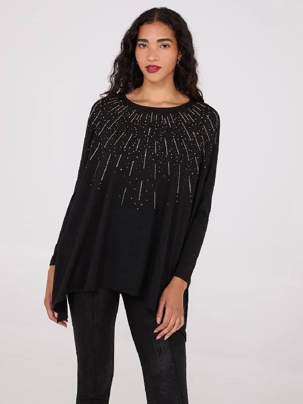 Rhinestone Handkerchief Hem Tunic Top