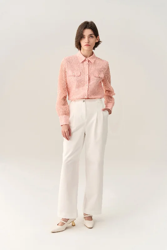 Puff-sleeve Lace Lapel Shirt