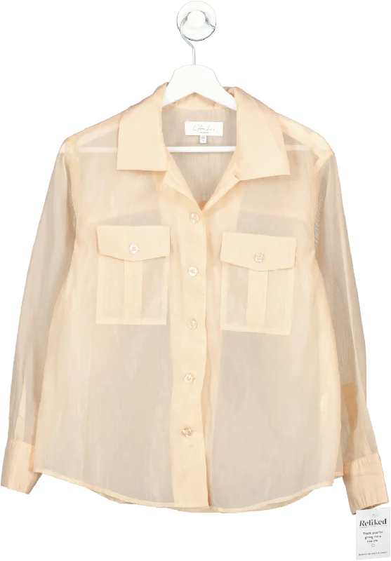 L'academie Beige Sheer Button Down Shirt UK XS