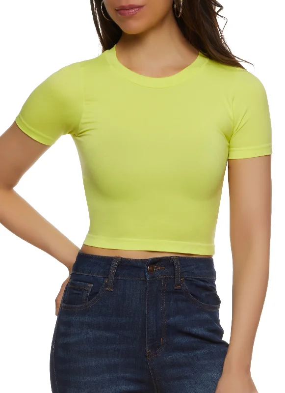 Seamless Crew Neck Cropped T Shirt