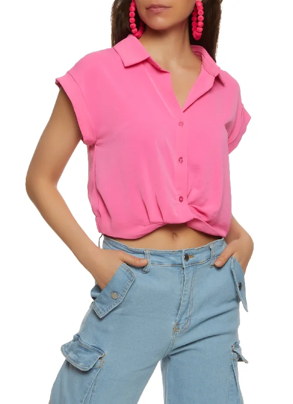 Cuffed Short Sleeve Button Front Shirt