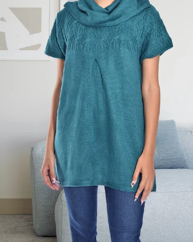 Teal Cowl Neck Jersey Top