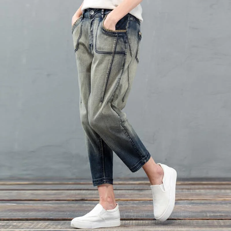 2017 New Gradient jeans oversize denim pants crop trousers