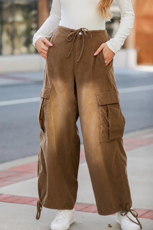 FINAL SALE - Contemporary Aura Brown Corduroy Cargo Pants