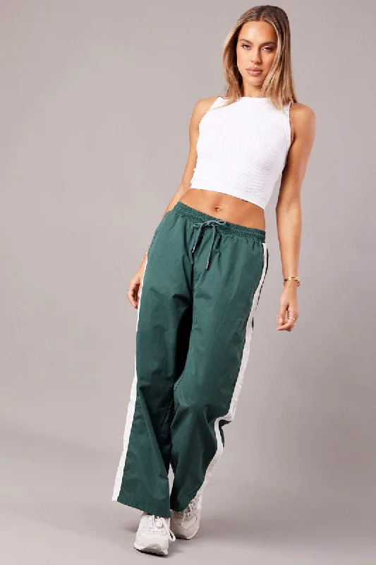 Green Track Pants Wide Leg