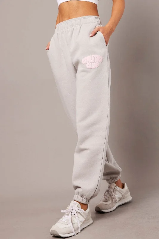 Grey Track Pants High Rise