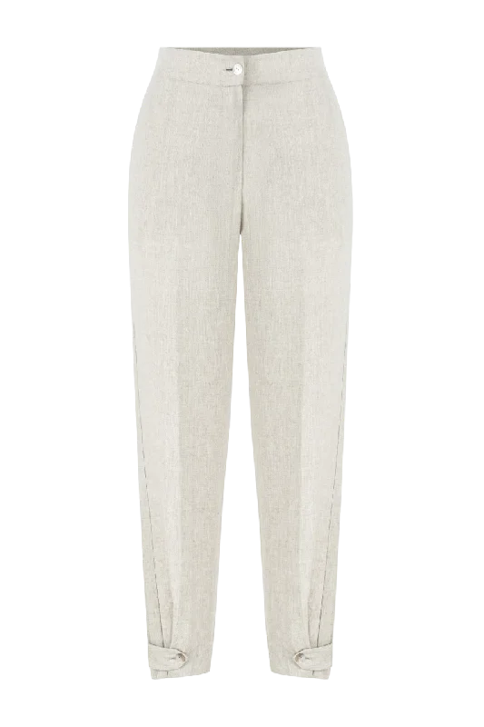 Labeca Beige Isla Barley Linen Tapered Pants UK S