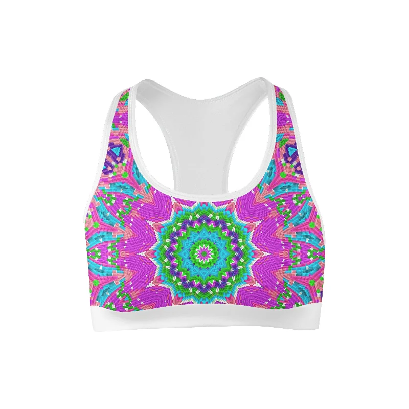 Colorful Block Mandala Sports Bra