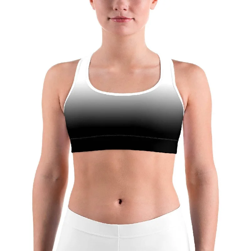 Ombre White to Black Sports bra