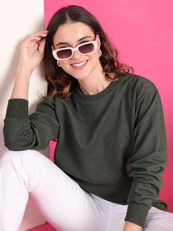 VimaL Jonney Regular Fit Green Solid Sweatshirt For Women