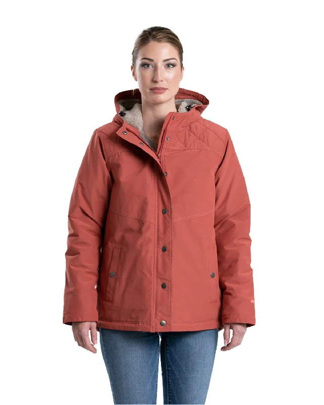 Berne Womens Softstone Micro-Duck Hooded Marsala Cotton Blend Coat