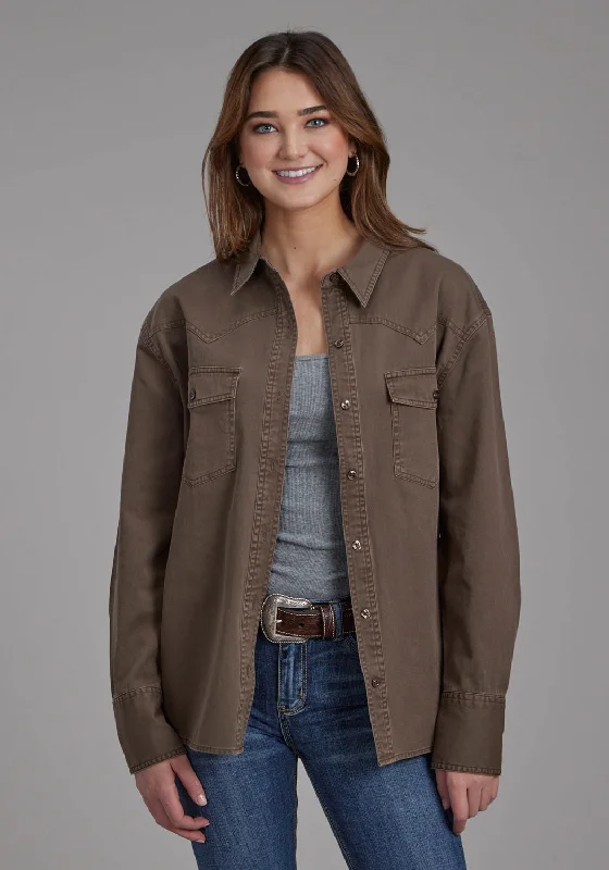 Roper Womens Pigment Dyed Oversized Brown 100% Cotton Cotton Jacket