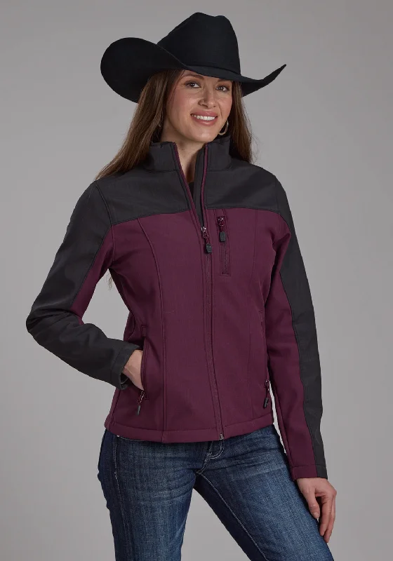 Roper Womens Technical Pieced Wine/Gray Polyester Softshell Jacket