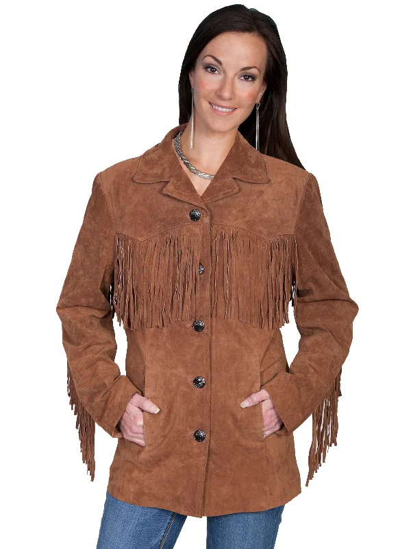 Scully Leather Womens Fringe Yokes Sleeves Suede Jacket Cinnamon S