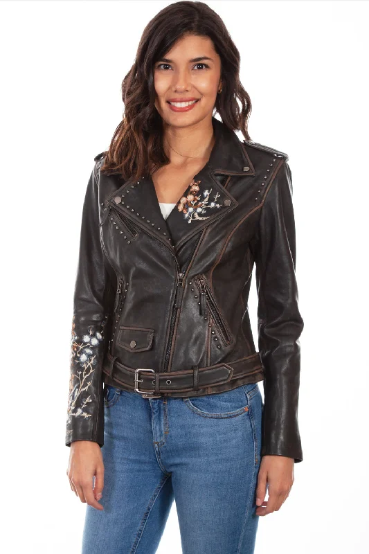 Scully Womens Black Lamb Leather Motorcycle Studded Jacket M