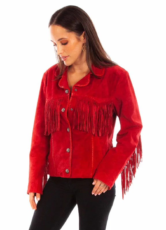 Scully Womens Cowgirl Fringe Red Leather Leather Jacket XL