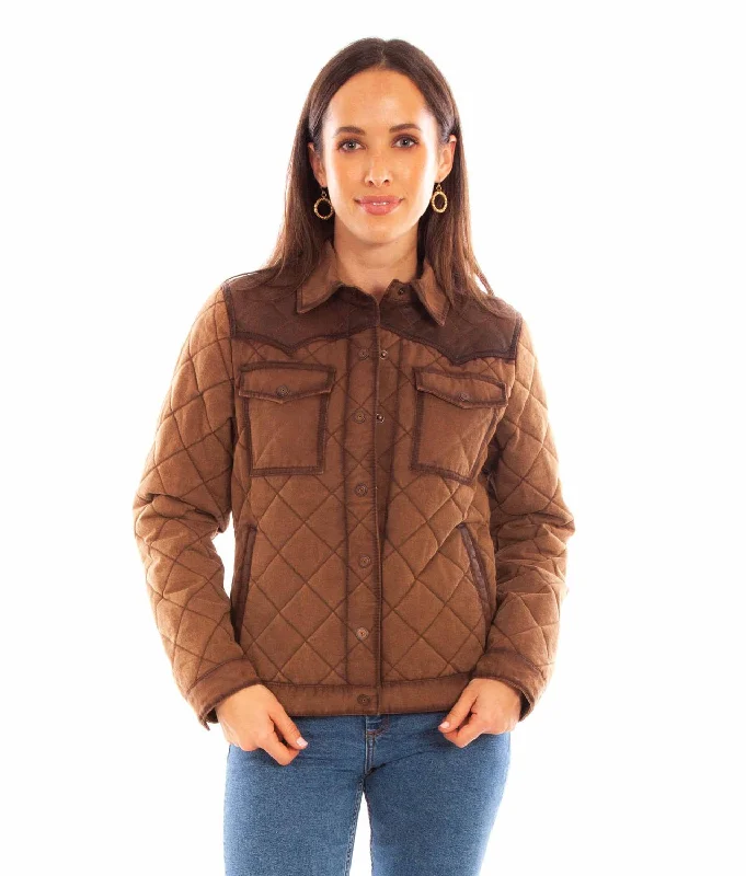 Scully Womens Quilted Snap Chocolate Cotton Cotton Jacket