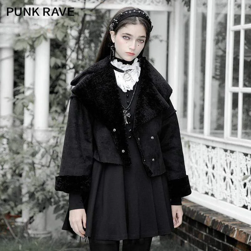 Women's Vintage Gorgeous Downy Collar Short Coat With Belt