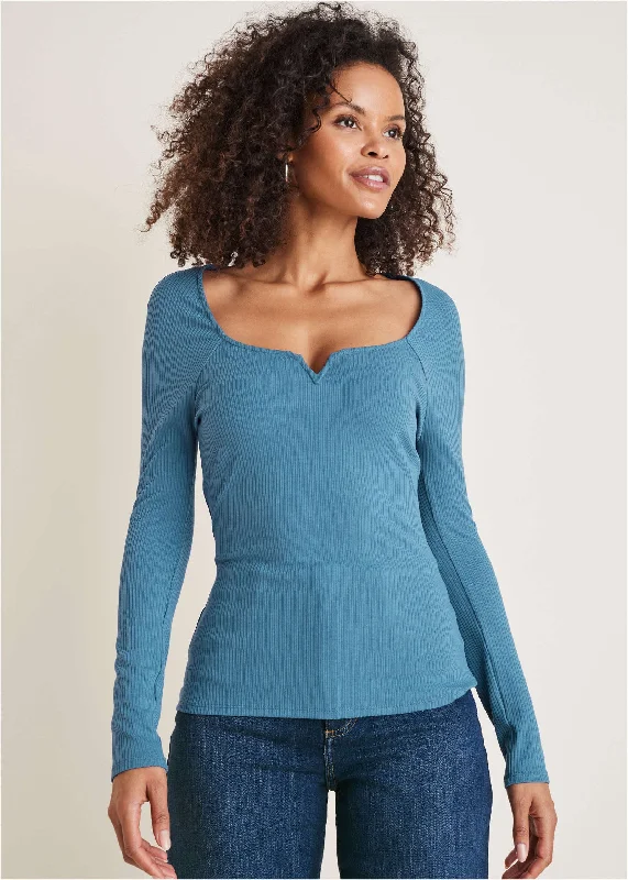 Deep Scoop Neck Ribbed Top - Niagara