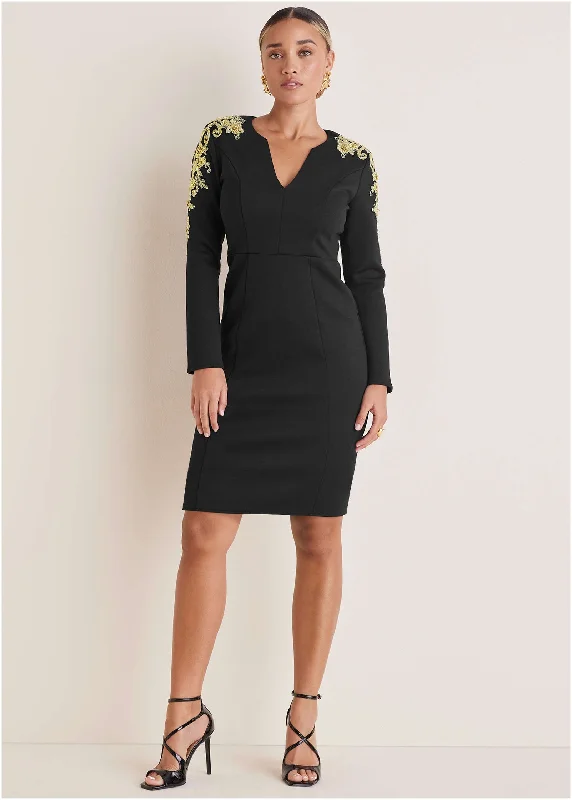 Embellished Scuba Dress - Black