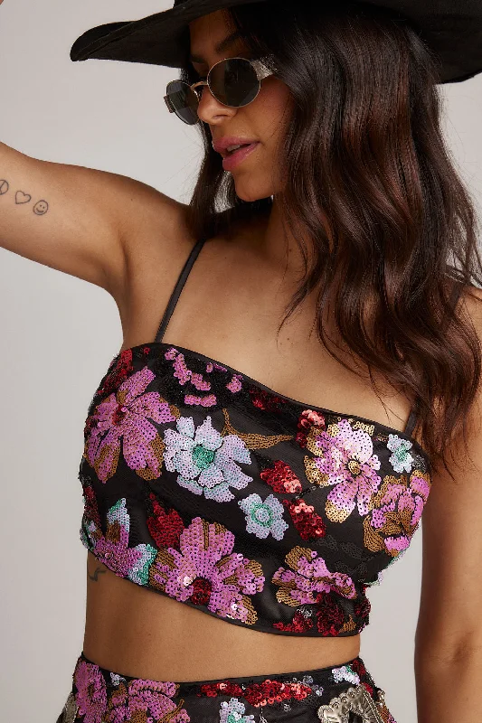 Dynamo Floral Sequin Crop Top