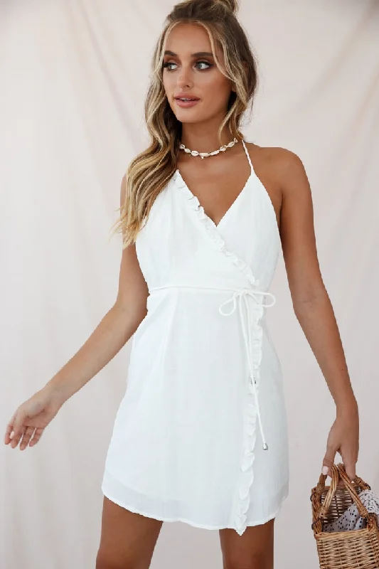 Pamela Spaghetti Strap Halterneck Dress White