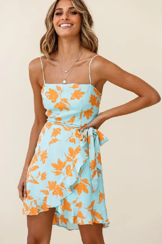 Pepita Cami Strap Wrap Dress Floral Print Mint