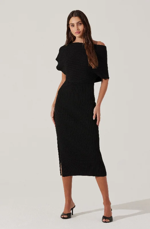 Off Shoulder Ribbed Sweater Dress