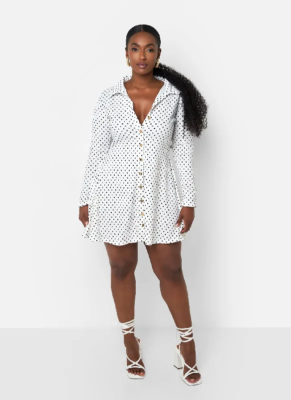 Chelsea Polka Dot Mini A Line Dress - White & Black