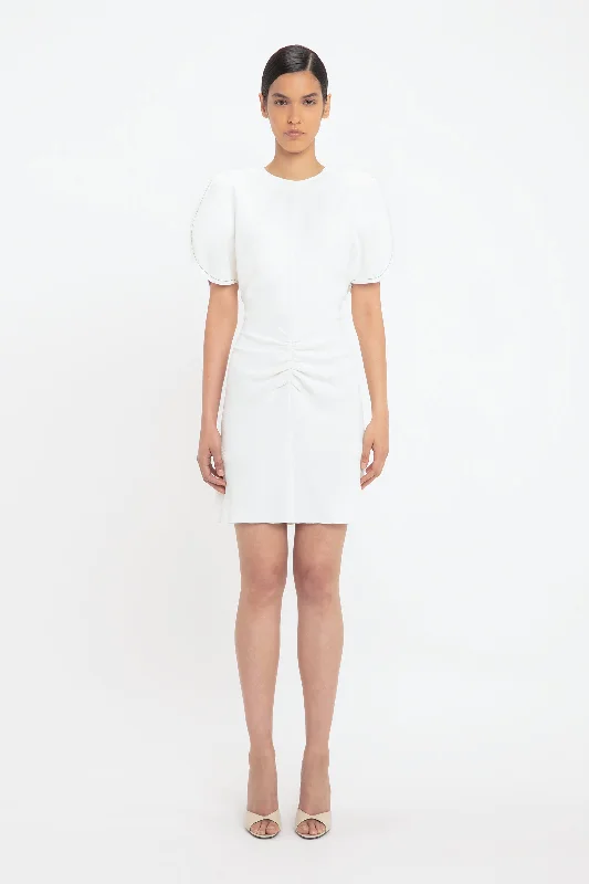 Exclusive Gathered Waist Mini Dress In Ivory