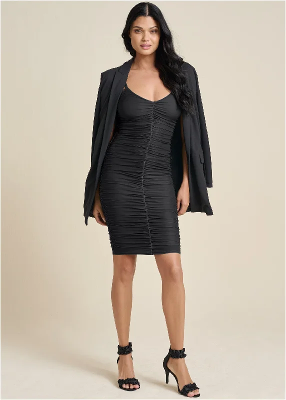 Ruched Mini Dress - Black