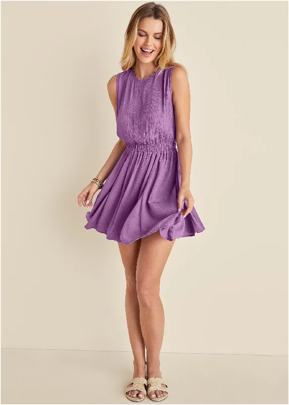 Crinkle Viscose Mini Dress - Purple