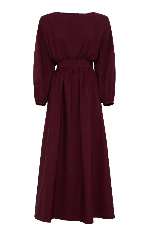 Ahmose Maxi Dress in Bordeaux Sea Island Cotton Poplin