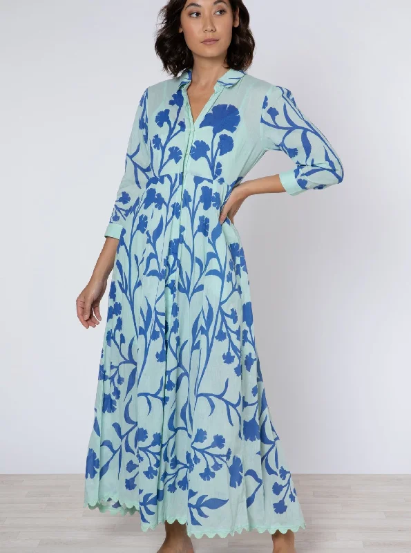 Aqua / Blue Maxi Dress w/ Majorelle Print