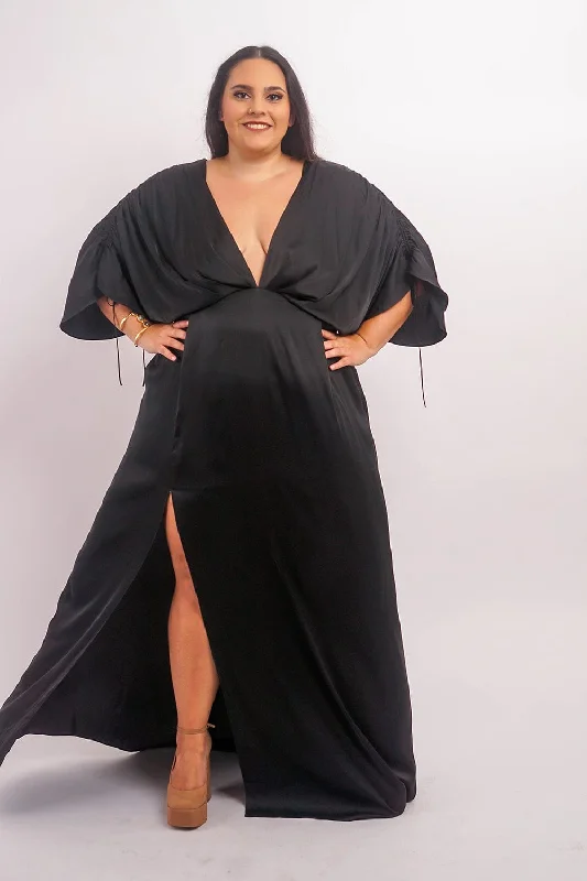 Black Satin Kasumi Maxi Dress