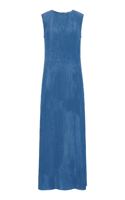 Carling Maxi Dress in Sky Plisse Silk