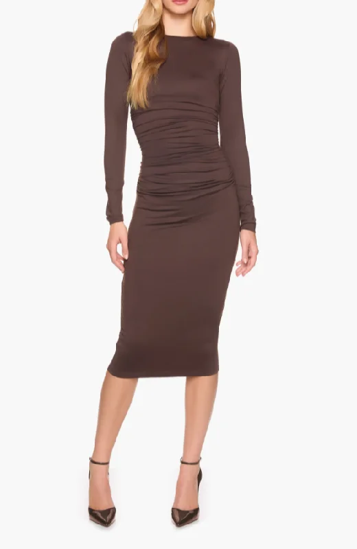 Crew Long Sleeve Stretch Midi Body-Con Dress - Java