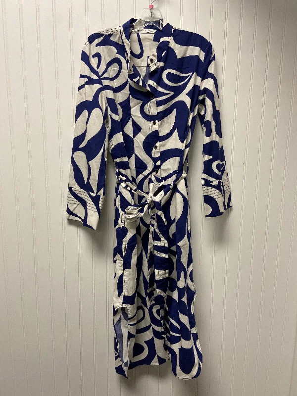 Dress Casual Midi By Zara In Blue & White, Size: M