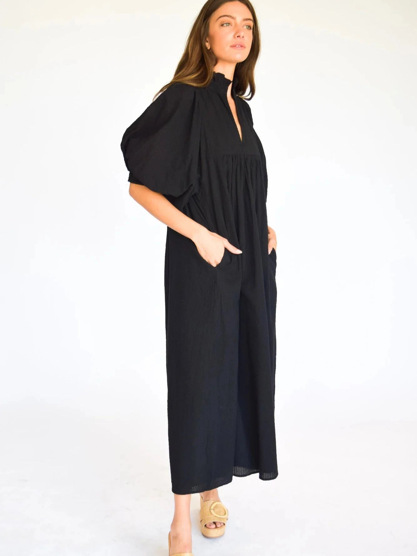 High Midi Neck Dress in Black