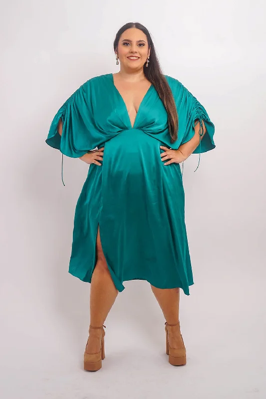 Hunter Green Satin Kasumi Midi Dress