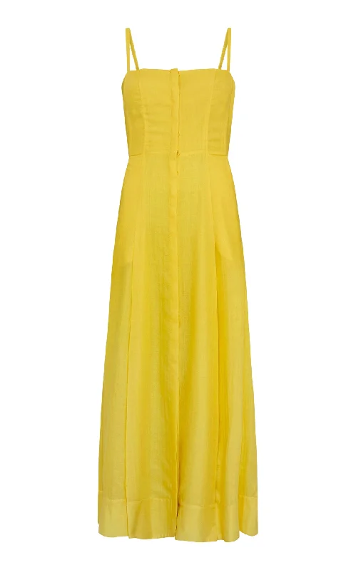 Magritte Maxi Dress in Cadmium Yellow Cashmere Silk Herringbone