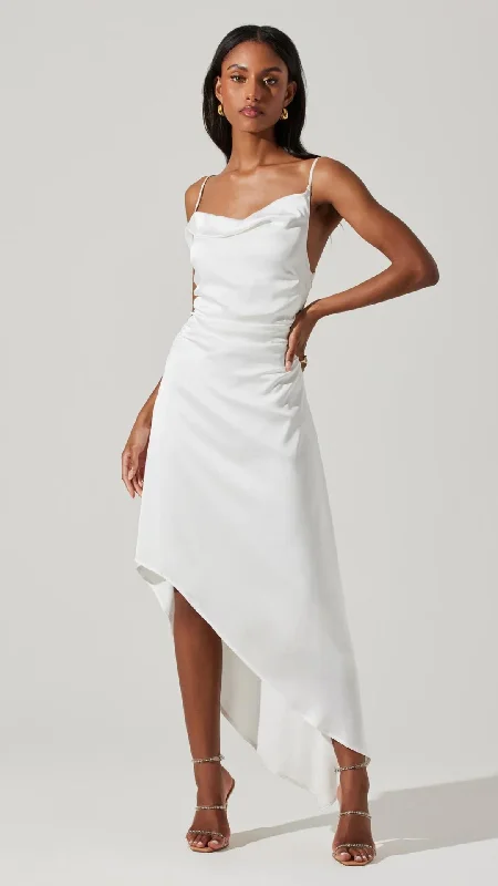 MIRIE COWL NECK MIDI DRESS - OFF WHITE