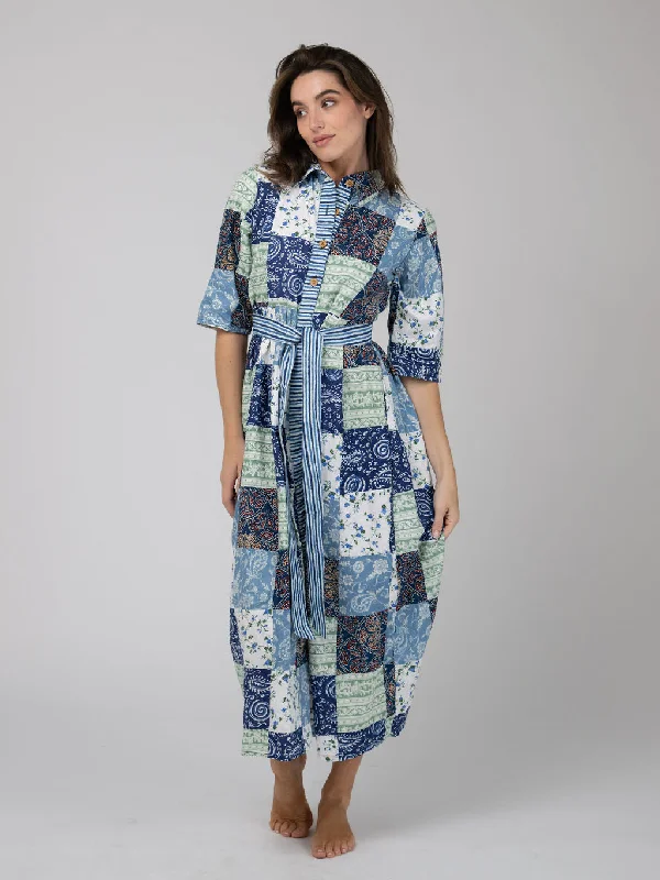 Quilted Maxi Dress in Blue Squares