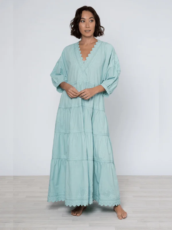 Sage Poplin Maxi Dress w/ Ric Rac Embroidery