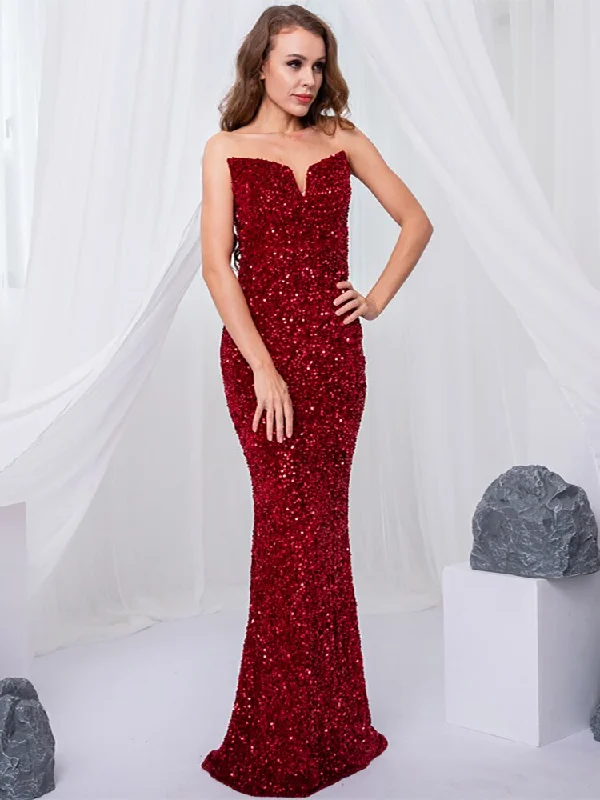 Sequin Strapless Evening Sexy V-Neck Dress