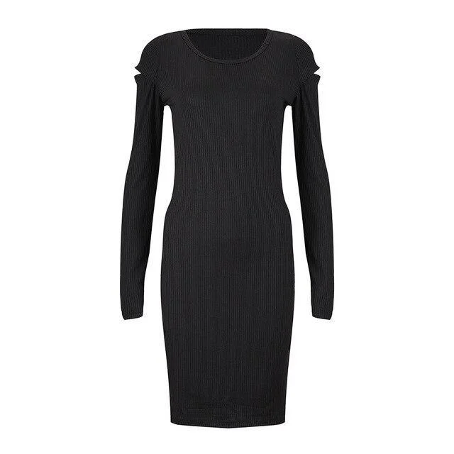 FashionSierra - Women Dress Sexy Dress  Sexy Round Neck Solid Color Off Shoulder Skinny Long Sleeve Women Party Night Club Wear Bodycon Dress