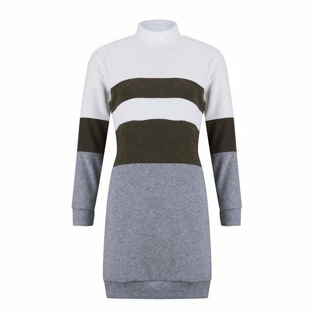 FashionSierra - Women Party Night Bodycon Dress Fashion Casual Striped Turtleneck Long Sleeve Women Dress Sexy Dress