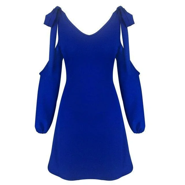 FashionSierra - Women Party Night Club Dress Casual Off Shoulder Low Cut Blue Bandage Women Dress Sexy Dresses  A Line Dress Women