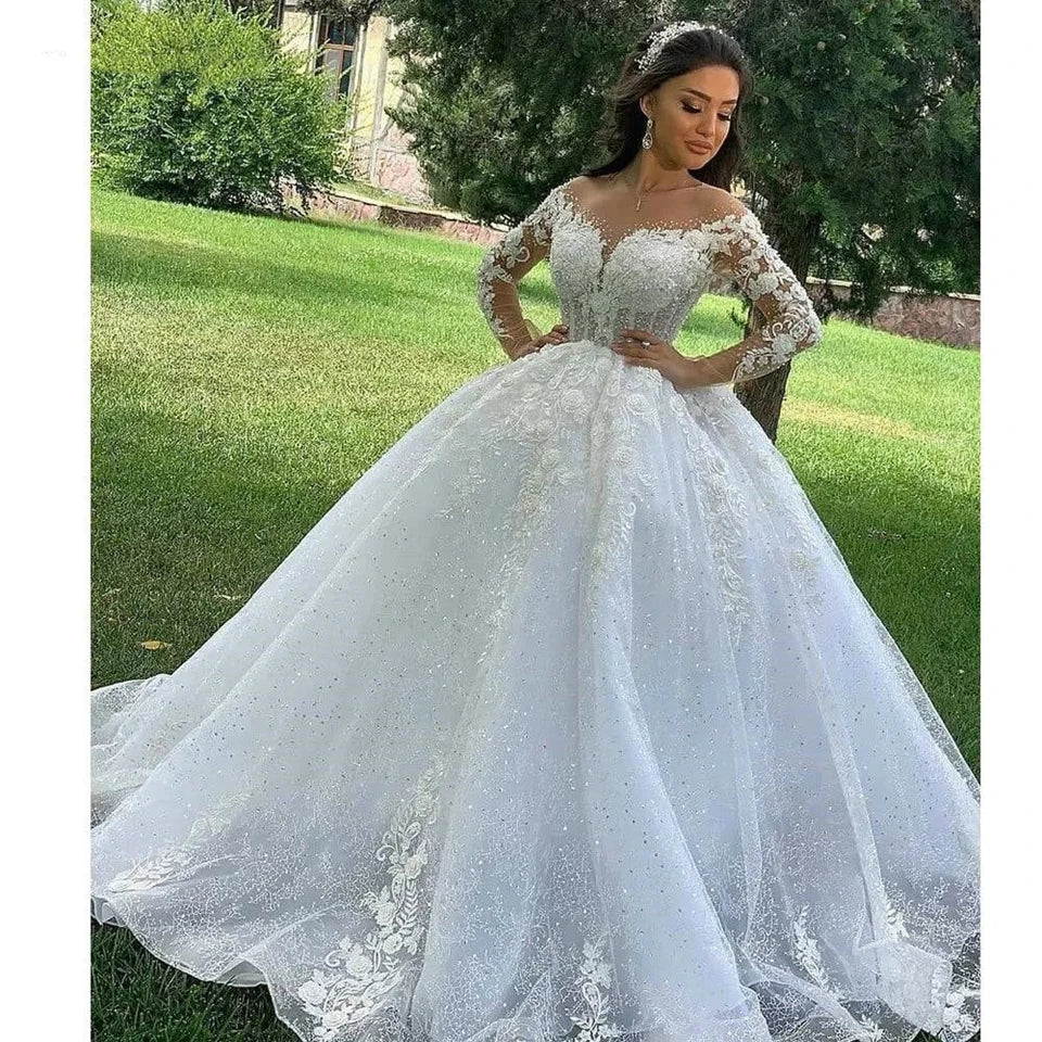 A-Line Wedding Dresses Women Elegant Long Bride Dress Lace Appliques Vestidos De Novia Long Sleeves Luxury Wedding Gowns